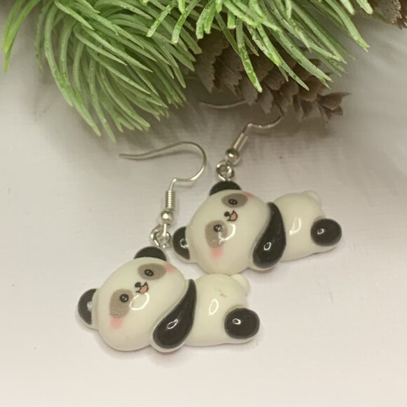 Panda Earring, Panda Bear Jewelry, Gift, Panda Jewelry, Silly Animal Earring - Picture 4 of 8